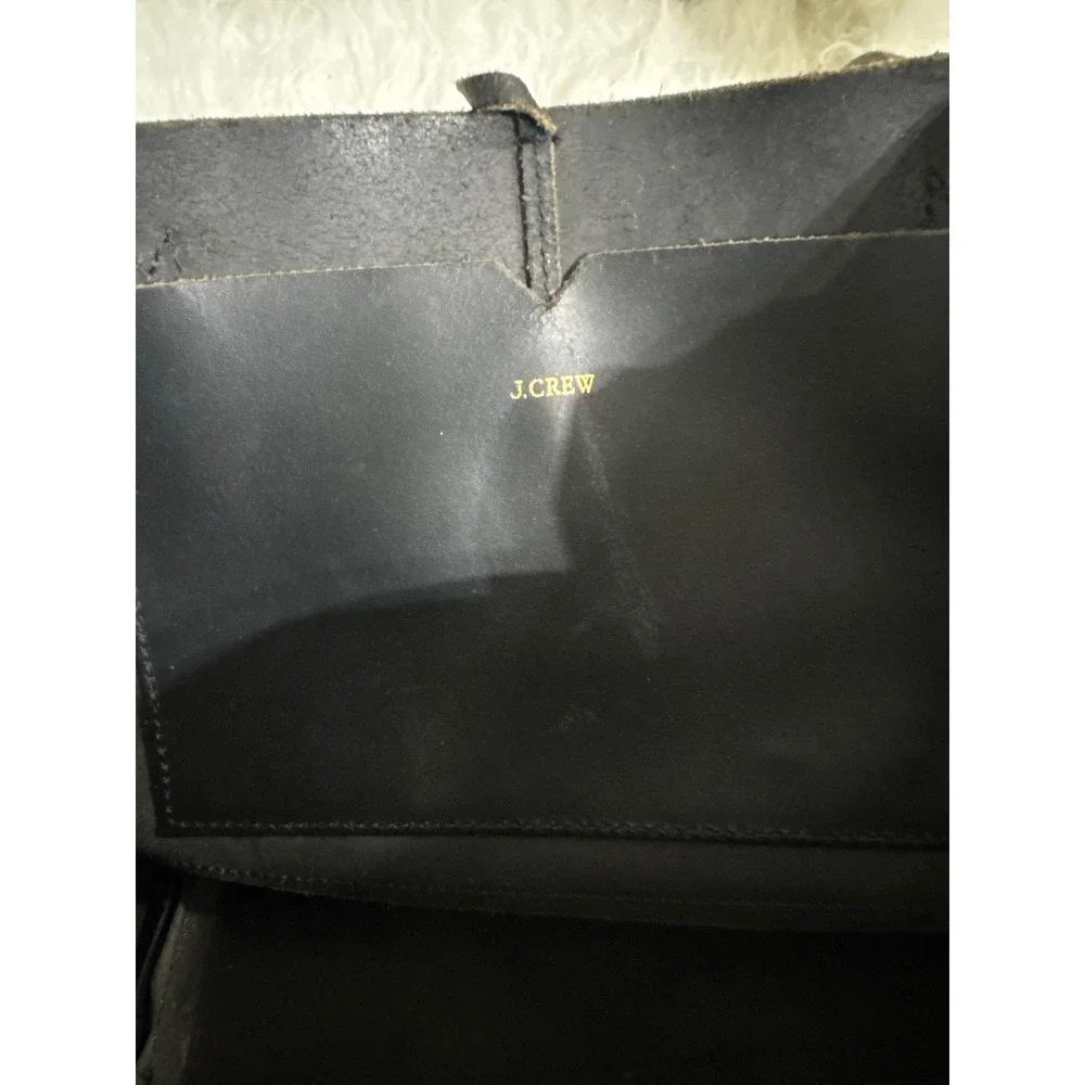 j CrewMinimalist Black Leather Tote Bag Double Strap Shoulder Bag Tie Classic